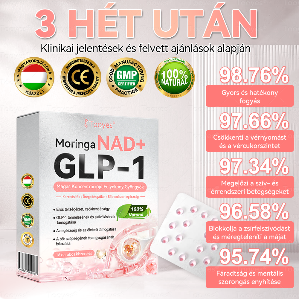 ✨Tooyes® GLP-1 Magas Koncentrációjú Folyékony Gyöngyök – NAD+, Moringa, HCA összetevőkkel (Fogyás, Öregedésgátlás, Bél- és Immunrendszer támogatás, Vércukorszint egyensúly, Szív- és Agyegészség) ⚡