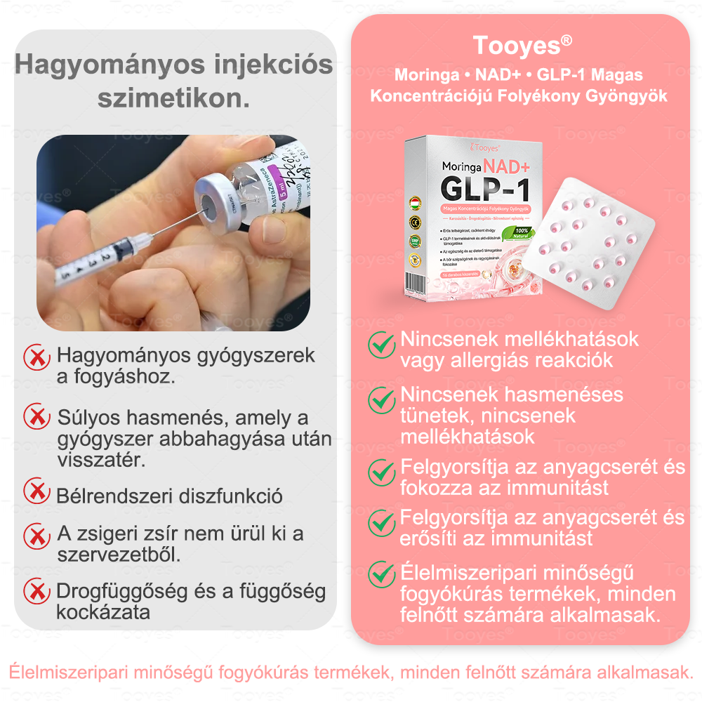 ✨Tooyes® GLP-1 Magas Koncentrációjú Folyékony Gyöngyök – NAD+, Moringa, HCA összetevőkkel (Fogyás, Öregedésgátlás, Bél- és Immunrendszer támogatás, Vércukorszint egyensúly, Szív- és Agyegészség) ⚡