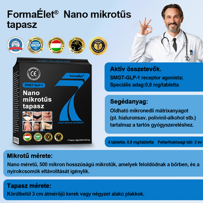 🏆FormaÉlet® Nano Mikrotű Tapasz SMGT-GLP-1-tel és Matrixyl 3000-rel – Fogyás, Bőrfeszesítés, Vércukorszint-támogatás, Injekció Nélkül, 7 Napos Eredmény