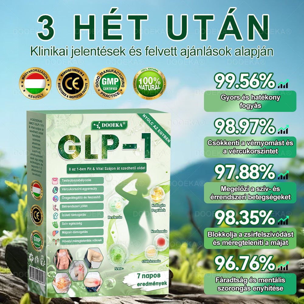 DOOEKA® GLP-1 8 az 1-ben Fit & Vital Szájon át szedhető oldat – Napi egyszer, 7 nap alatt látható változás / Elhízás, szív- és érrendszeri egészség, cukorbetegség, alvási apnoe, bélrendszer egészsége, ízületi problémák és még sok más esetén