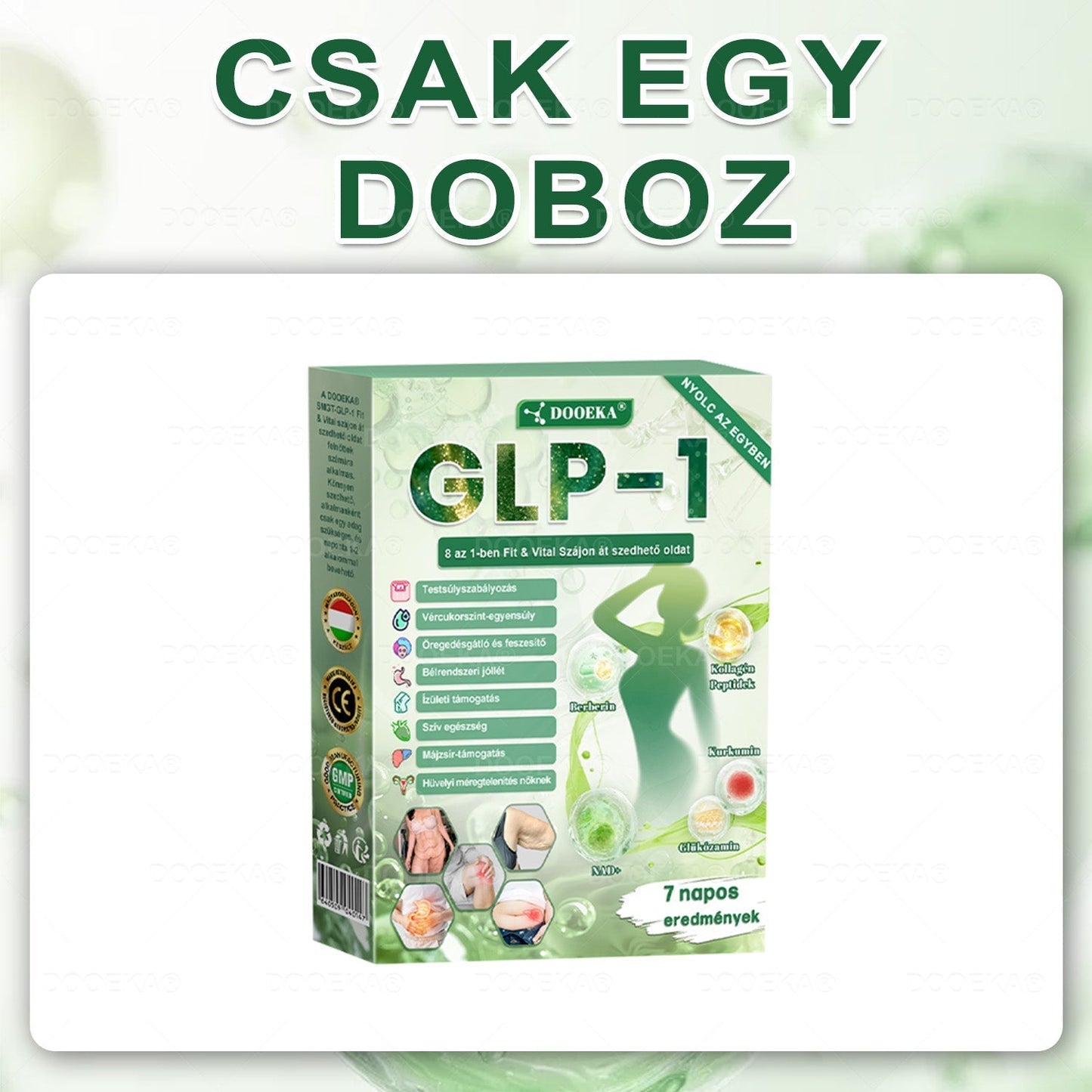 DOOEKA® GLP-1 8 az 1-ben Fit & Vital Szájon át szedhető oldat – Napi egyszer, 7 nap alatt látható változás / Elhízás, szív- és érrendszeri egészség, cukorbetegség, alvási apnoe, bélrendszer egészsége, ízületi problémák és még sok más esetén